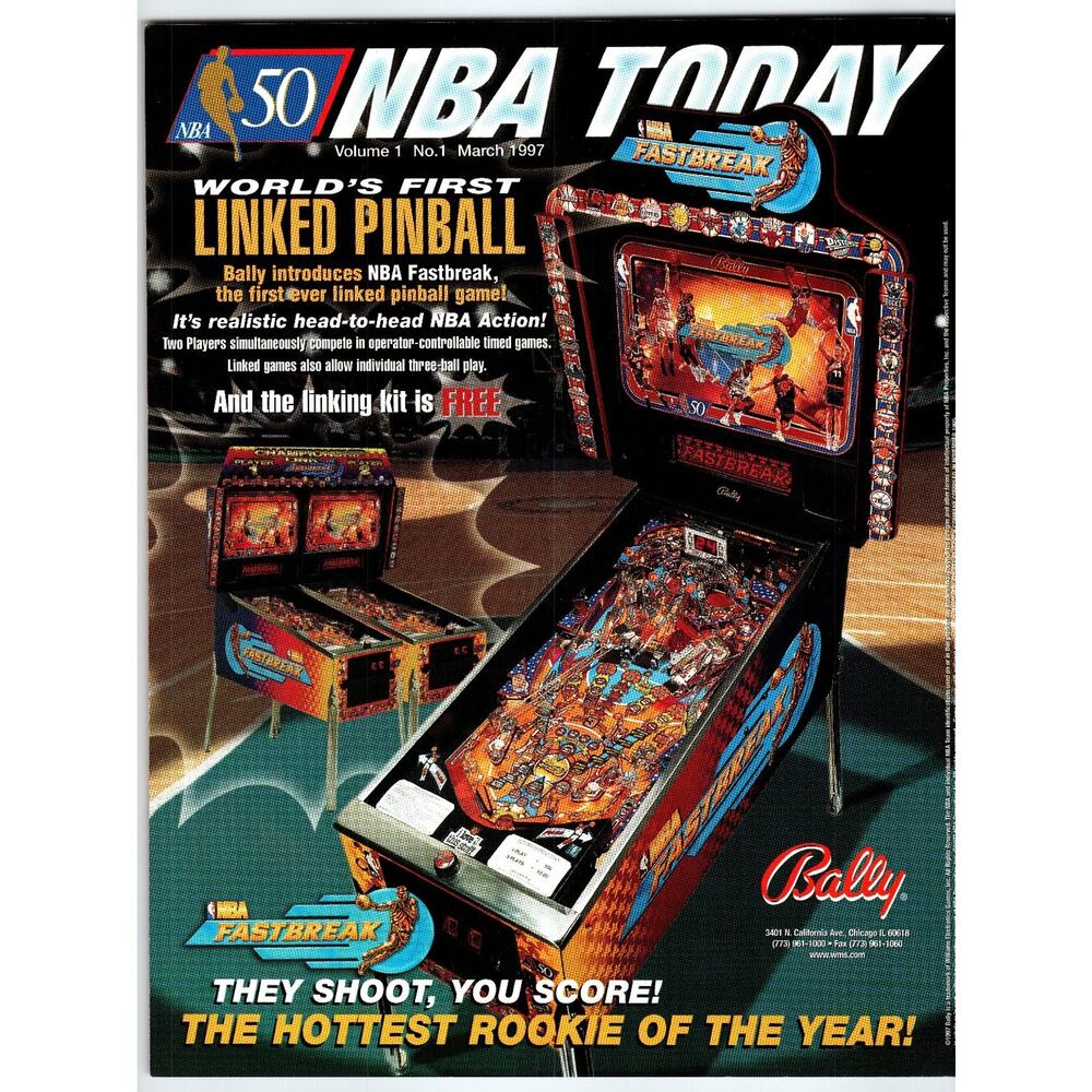 1997 NBA Today Bally Fastbreak Pinball Game Vintage Promo Flyer